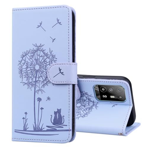Vaitasy Funda para OPPO A94 5G - Cuero PU con Diente de León, Bolsillo, Función Magnética y Soporte - Carcasa Flip Case Púrpura