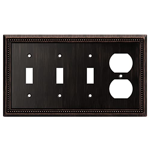 Image of Henne Bery Sunken Pearls Heavy Duty Decorative Wall Plate Switch Plate Outlet Cover (Triple Toggle /Single Duplex, Aged Bronze)