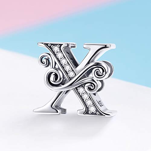 Image of Eternalll Jewellery - Spacer Beads Authentic 925 Sterling Silver Charms Vintage A-Z Letter Alphabet Charms For Bead Bracelets Women Charm (X)