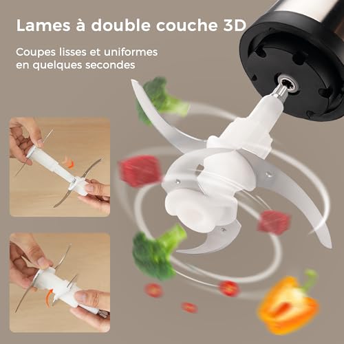 YASHE Hachoir Électrique 500W, Robot de Cuisine avec Bol en Acier Inoxydable 1,8L, Hachoir à Viande avec 4 Lames Doubles, 2 Vitesses – Image 6