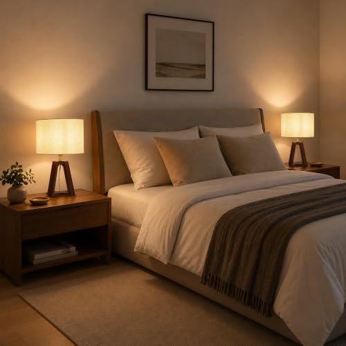 Image of Small Table Lamp, Dimmable Bamboo Bedside Lamp | Mid-Century Modern Style for Bedrooms, Nightstands, Living Rooms, Home Offices, and Reading Nooks