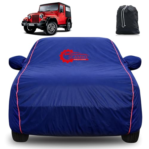 Image of 100% Waterproof Car Cover for Mahindra Thar 2010-2019 | All-Weather, Dustproof & UV Protection | Heavy-Duty 3-Layer Fabric | Custom Fit with Mirror & Antenna Pocket | Navy Blue