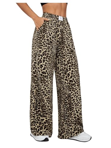 Milumia Women's Leopard Print Elastic Waisted Wide Leg Long Pants Trousers3