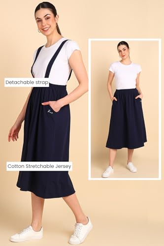 Image of ZELENA Maternity Jersey Skirt for Women with Pockets | 100% Soft Cotton Pregnancy & Postpartum Skirt | Stretchable Maternity Skirt with Detachable Strap for Mothers