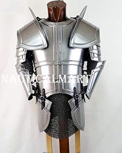 NauticalMart Knight Armour Medieval Costume Breastplate Backplate Pauldron Armset, Chainmail Steel Plate Armor Wearable Costume Collectible