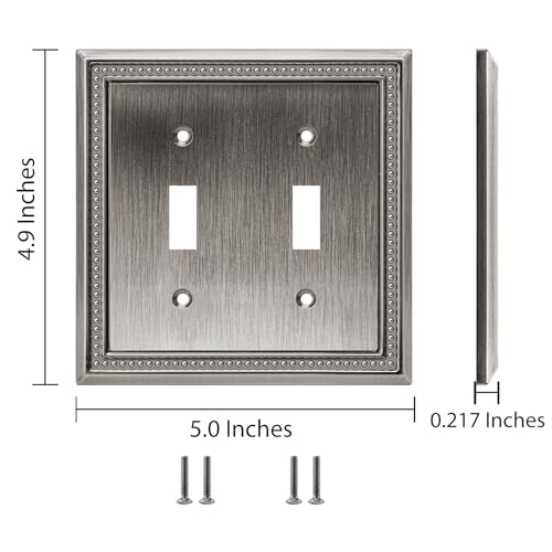 Image of Henne Bery Sunken Pearls Heavy Duty Decorative Wall Plate Switch Plate Outlet Cover (Double Toggle, Heirloom Silver)