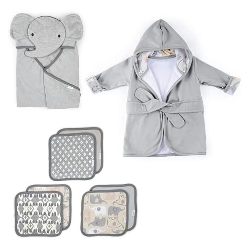 Image of Ingenuity Clean & Cuddly Hooded Baby Bathrobe - Grazer & Clean & Cuddly Hooded Character Towel - Grazer & Clean & Cuddly 6-Pack Terry Washcloth Set - Grazer
