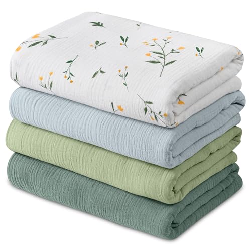 Image of GLLQUEN BABY Muslin Swaddle Blankets for Newborns, Large 40''x38'', 4-Pack | 100% cotton, ultra soft and breathable, gentle on sensitive newborn skin, Multi-use as swaddle wrap, receiving blankets