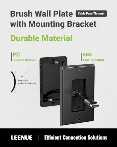 Image of Brush Wall Plate with Mounting Bracket, Cable Pass Through Decorator Cover for Low Voltage Wires, Single Gang Cord Hider for TV Home Theater System, 2 Pack