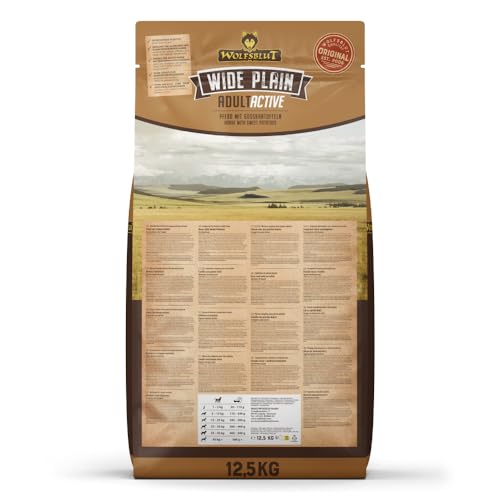 WOLFSBLUT – Wide Plain Adult Active | Trockenfutter mit wertvollen Superfoods für aktive, ausgewachsene Hunde. Getreidefreies Alleinfutter ohne Zusatzstoffe im Beutel | 12,5kg Pferd