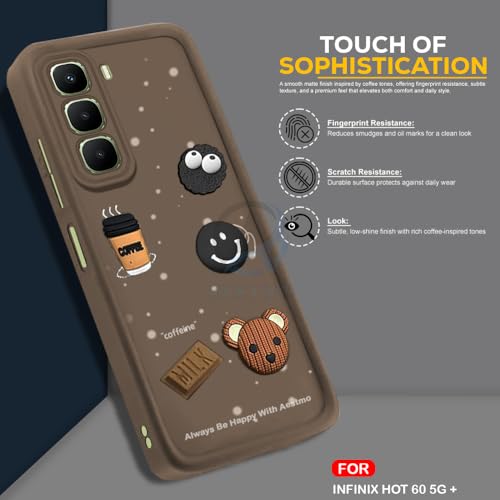 Image of AESTMO Back Case Cover for Infinix Hot 60 5G Cover | Cute Fun Cartoon 3D Ball | Coffee Silicone Case | Full Body Protection | Camera Protection Back Cover for Infinix Hot 60 5G (Brown