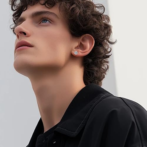 Black Onyx Stud Earrings for Men 925 Sterling Silver Viking Rune Tree of Life/Celtic Knot/Cat/Eye of Horus Earring Nordic Rune Viking Jewelry Gifts for Christmas Birthday Father's Day New Year3