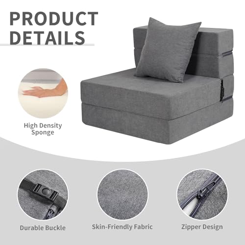 Folding Sofa Bed, High-Density Memory Foam Sofa Bed with a Fluffy Pillow, Floor Couch Guest Bed, Single Size, Dark Grey