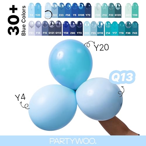 Image of PartyWoo Baby Blue Balloons 140pcs Different Sizes of 18 12 10 5 Inch Light Pastel Sky Aqua Blue Balloon Arch Kit Garland for Graduation Baby Shower Gender Reveal Easter Party Decorations Blue-Q13
