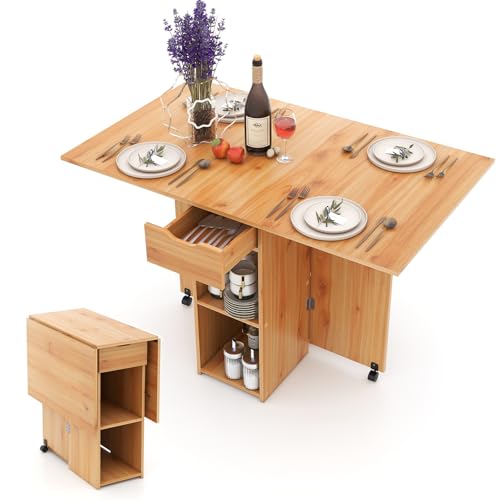 Giantex Mesa de Comedor Plegable, Mesa de Cocina Móvil con 2 Rued...