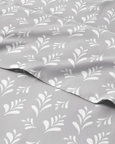 Image of Split King 5 Piece Floral Sheet Set - Breathable & Cooling - Gray Sprig