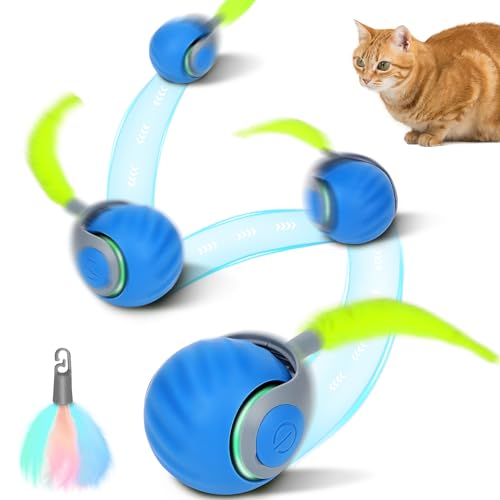 OWill Cat Toys for Indoor Cats Adult Speedy Tail Smart Ball with USB Rechargeable 2 Modes and Speed Automatic Interactive Cat Toy Active Rolling Ball with Replacement Tail for Dogs Cats