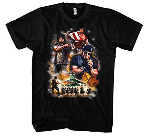 Sylvester Stallone - Maglietta da uomo e da uomo, Rambo Rocky Retro anni '80, stile vintage Stampa nera: multicolore. L