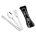 Waikhome Juego de cubiertos de picnic de acero inoxidable de 3 piezas, juego de cubiertos de camping con estuche negro