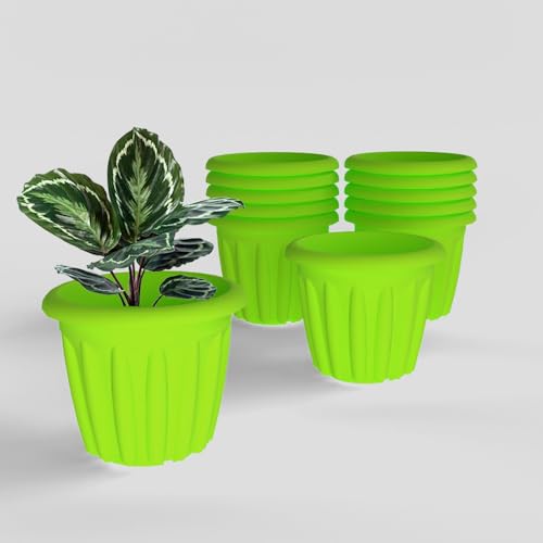 Image of YUCCABE ITALIA SHERA Floot 8 Inch Plastic Flower Pot 12 Piece Set of Round Shape Planter for Home Garden Seedling Planter for pots (Green)