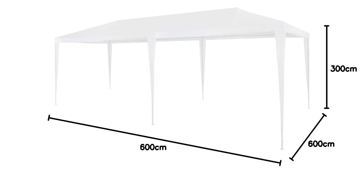 Namiot imprezowy 3 x 6 m PE biały, odporny na promieniowanie UV, wodoszczelny namiot biesiadny z wytrzymałą stalową ramą, na imprezy ogrodowe, imprezy na świeżym powietrzu i spotkania