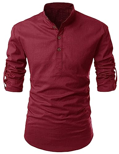Image of FINIVO FASHION Men's Cotton Blend Solid Full Sleeve Short Kurta Shirt, Regular Fit Solid Pattern Mandarin Collar Straight Kurta Shirt