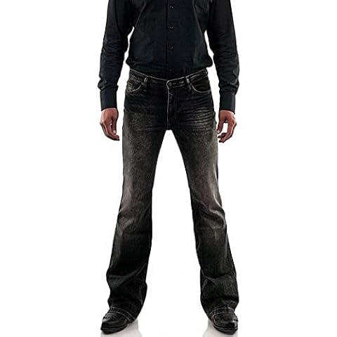 Men's Relaxed Stretch Vintage Bell Bottom 60s 70s Fit Classic Comfort Flared Flares Retro Leg Disco Denim Jeans Pants, Black, 4X-Large Cover