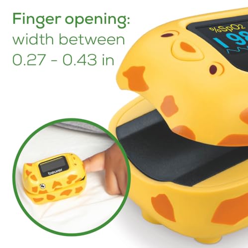 Image of Beurer German Engineering P0 13 Kid's Pulse Oximeter I Fingertip Home Pulse Oximeter I Displays SPO2 and Heart Rate & I Has 4 rotation views I Easy One-Button Operation I 3 years warranty I Yellow in Color