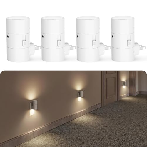 Image of VOLISUN Night Light, Dimmable Led Night Lights Plug into Wall, Amber /3000K /4500K, 0-100LM Adjustable Brightness, Dusk to Dawn Nightlight for Hallway, Bathroom, Bedroom White 4 Pack