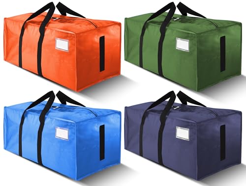 HOMESURE Supports 200lbs Heavy Duty Moving Bags - Strong Zipper & Wrap-Around Handles - Water-Resistant Storage Totes, Durable Alternative to Moving Boxes - 4 Pack -Multi-Color System for Easy Sorting