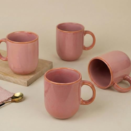 Image of The Earth Store Pink Cylus Coffee Mug - 320ML Ceramic Coffee Mugs Set of 4 | Microwave & Dishwasher Safe Mugs for Gift | Home | Office | Restaurant | Daily Use Tea Mug