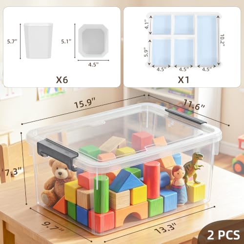 Image of Citylife 17QT 2-Pack Storage bins with Lid 6 Marker inserts Buildable Lid