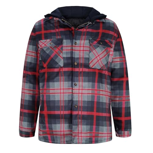 Dademeo Men's Plaid Jackets Quilted Lined Flannel Shirt Jacket Zip Up Drawstring Hooded Thicken Shackets Coat with Pockets2