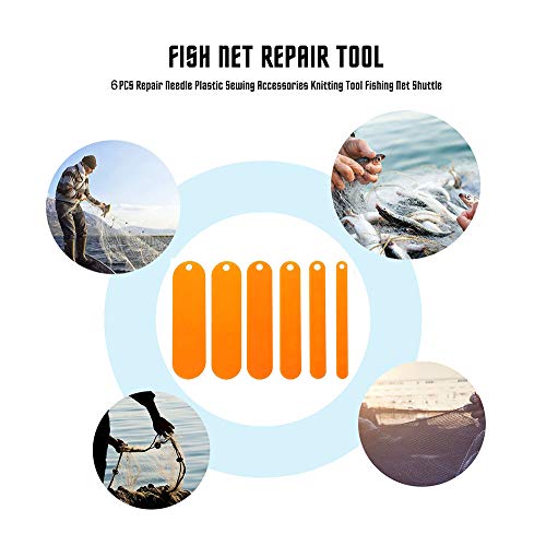 PZRT 6pcs Fishing Netting Shuttles Kit - 6 Sizes - Plastic - Orange - Fishing Net Making Tools - Fishing Accessories