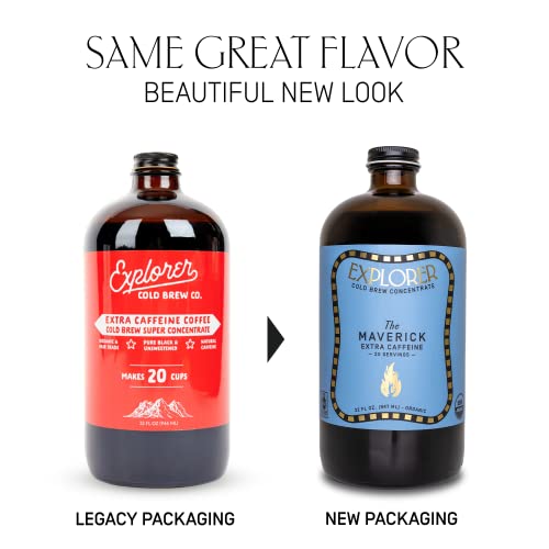 Explorer Cold Brew Coffee Extra Caffeine Concentrate | 32 Fl Oz I Organic Gluten Free Instant Liquid Mix | Iced Or Hot | 1:4 Super Concentrated | Extracaf (150 Mg/Oz) #TOP1