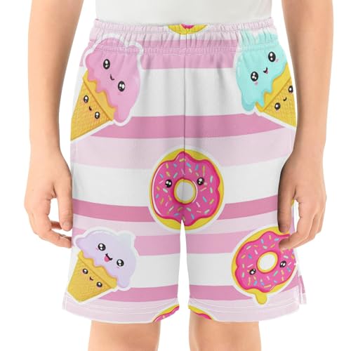 J JOYSAY Cute Donut Icecream Stripe Boys Athletic Shorts Kids Youth Casual Shotrs with Elastic Waistband Pockets2