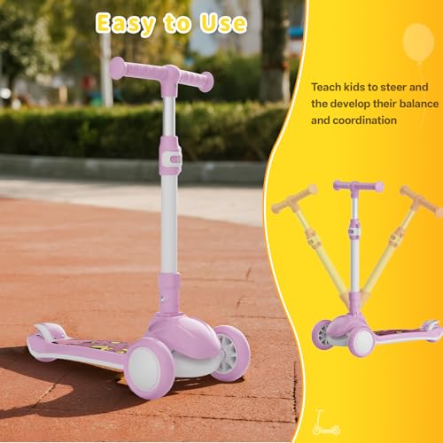Image of SIMATE 3 Wheel Kick Scooter for Kids Ages 3-12, Light Up Wheels & 3 Adjustable Height Handlebars, Lean-to-Steer & Widen Anti-Slip Deck, Boys & Girls Gift