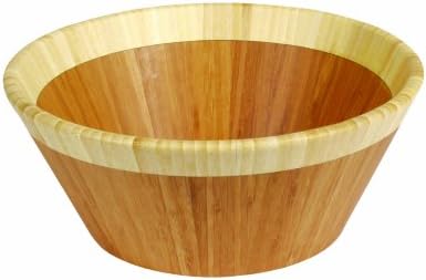 Island Bamboo 12-Inch Round Salad Bowl, Brown with White Rim