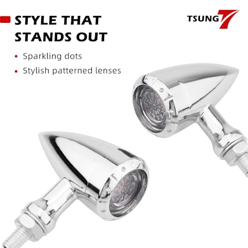 Image of TSUNG 4PCS Motorcycle Bullet LED Front Rear Turn Signal Light SMD Blinker Indicator for Cruiser Chopper Bobber Cafe Racer Street Bike (SMD LED-4PCS Chrome)