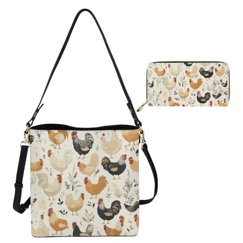Image of HUGS IDEA Leather Purses and Handbag for Women Bucket Bag with Wrist Wallet 2 Packs