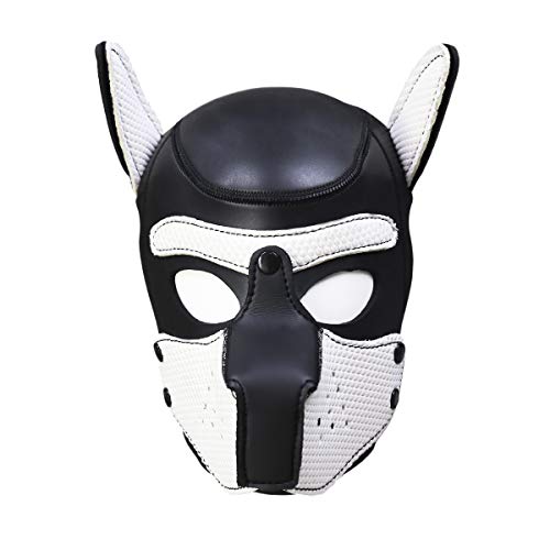 XuSha Neoprene Puppy Full Face Mask Dog Hood Pet Hat Removable Mouth Cosplay Party Props Animal Imitation (L + White)