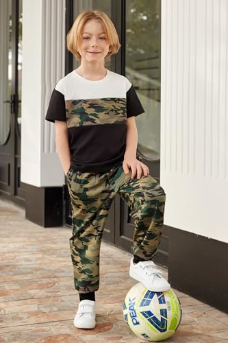 Image of Arshiner Boy's Pants Set - 2 Piece ColorBlock Short Sleeve T-Shirt and Active Pants - Casual Clothing Outfits 5-12 Years