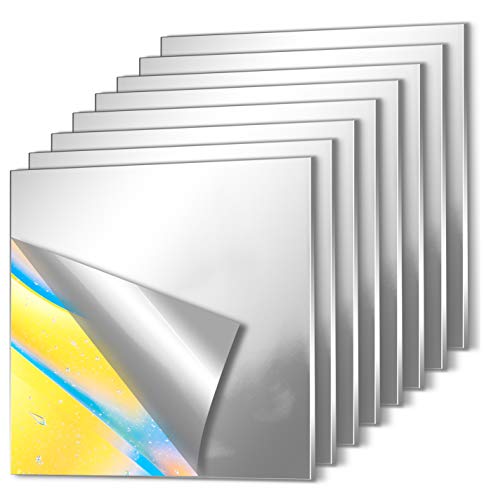 EONAZE 8 Stücke Rahmenloser Wandspiegel, Wanddekoration Acryl Dekospiegel Selbstklebende Wand Aufkleber Klebespiegel, Flexibler Nicht Glas DIY Spiegelkachel Fliesenspiegel (20.5 x 20.5 cm) Cover