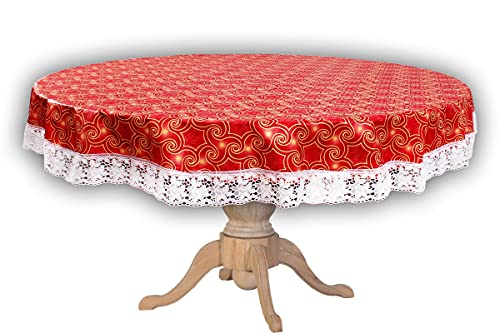 Image of The Furnishing Tree Round Shaped Center Table Cover WxL 48x48 inches with White Border lace