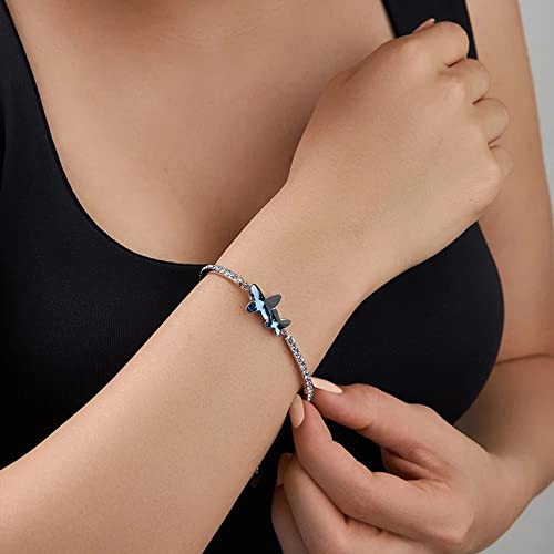 Valentine Gift By Shining Diva Italian Designer Platinum Plated Crystal Butterfly Earrings Chain Pendant Necklace Combo Jewellery Set for Women and Girls (Blue) (14603s) - Image 5