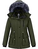wantdo Plus Size Winter Coat for Women Puffer Jacket Waterproof Parka Army Green 3X