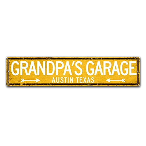 Panneau en bois adresse Grandpa's Garage vintage rustique de dimensions 15,2 x 61 cm