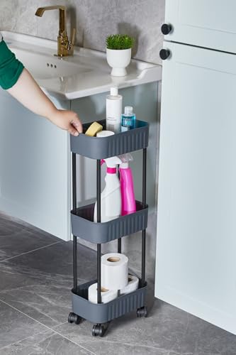 Tekerlekli 3 Katlı Mini Banyo ve Mutfak Raf Düzenleyici, Gri