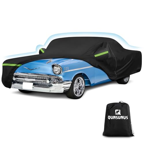 Image of QUNSUNUS Waterproof Car Cover for Chevrolet Bel Air /150 /210 1950-1957 Sedan /Coupe /Hardtop, All Weather Outdoor Car Covers with Zipper, Straps and Elastic Edge