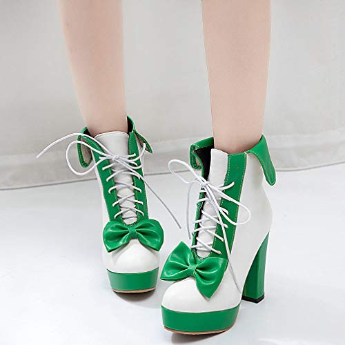 Parisuit Womens Dress Kawaii Boots Chunky High Heel Platform Ankle Booties Lace Up Sweet Bow Shoes3